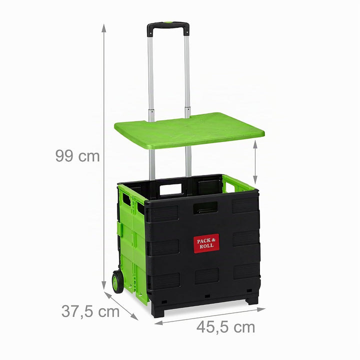 Relaxdays Einkaufstrolley, Klapptrolley mit Rollen &amp; Deckel, Teleskopgriff, bis 35 kg, Faltbarer Tro