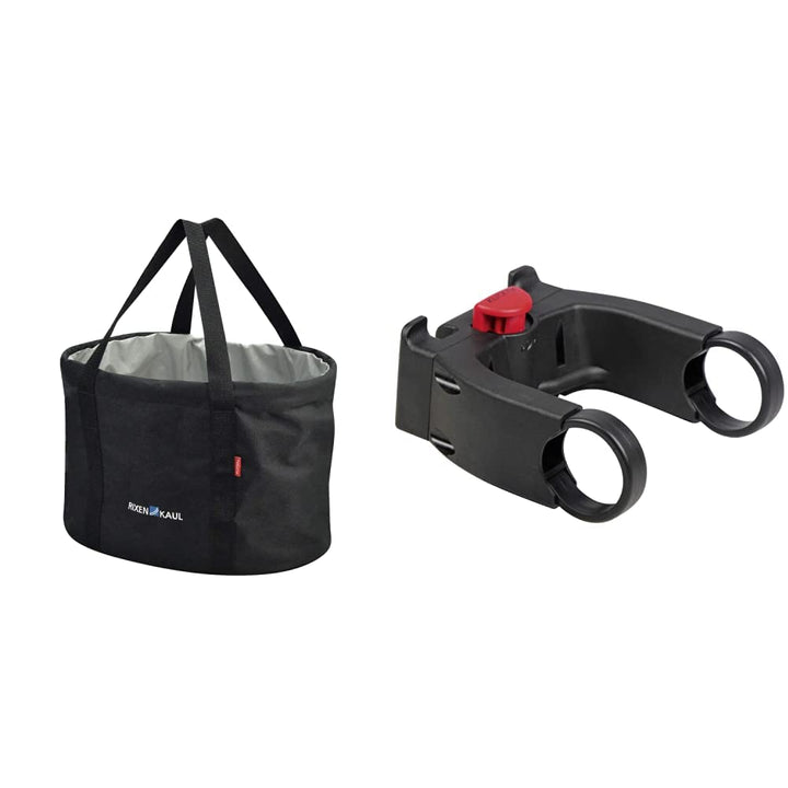 Klickfix Fahrradkorb Shopper Pro, Schwarz, 29 x 38 x 25cm, 0300SP Bundle mit Lenkeradapter, Bundle m