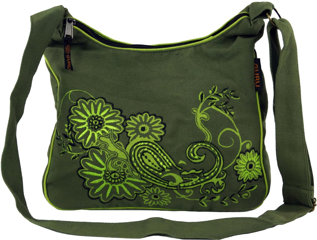 GURU SHOP Schultertasche, Hippie Tasche, Goa Tasche - Grün, Herren/Damen, Baumwolle, 23x28x12 cm, Al