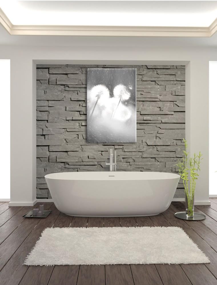 Pixxprint Pusteblumen im morgendlichen Wind Kunst Kohle Effekt, Format: 100x70 auf Leinwand, 100x70