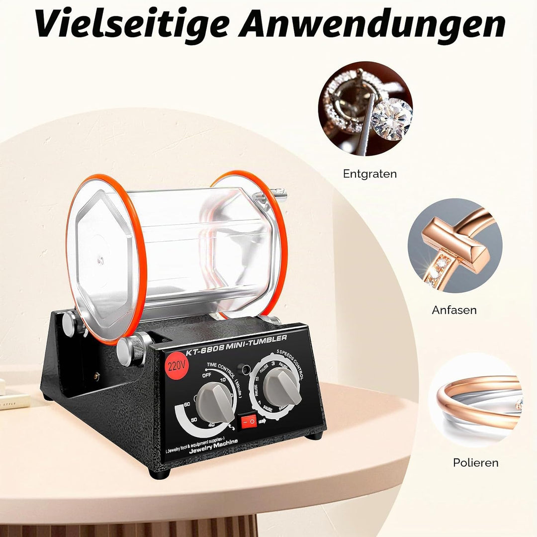 Fyssnn 60W/150W Poliermaschine Set Poliertrommel mit Timer &amp; Polierperlen, 220V 5 Gear, für Schmuck,
