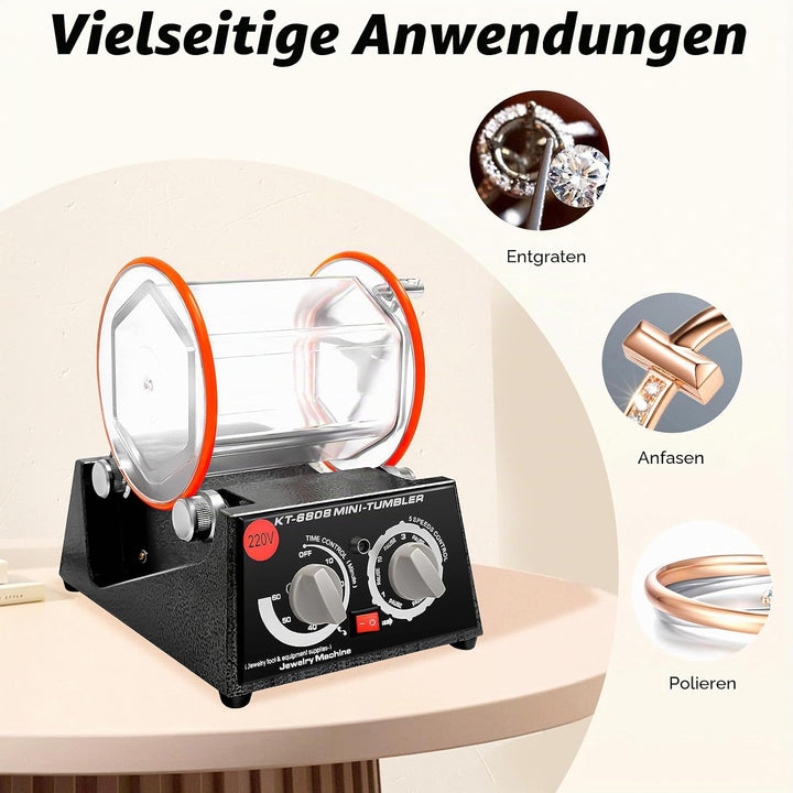 Fyssnn 60W/150W Poliermaschine Set Poliertrommel mit Timer &amp; Polierperlen, 220V 5 Gear, für Schmuck,