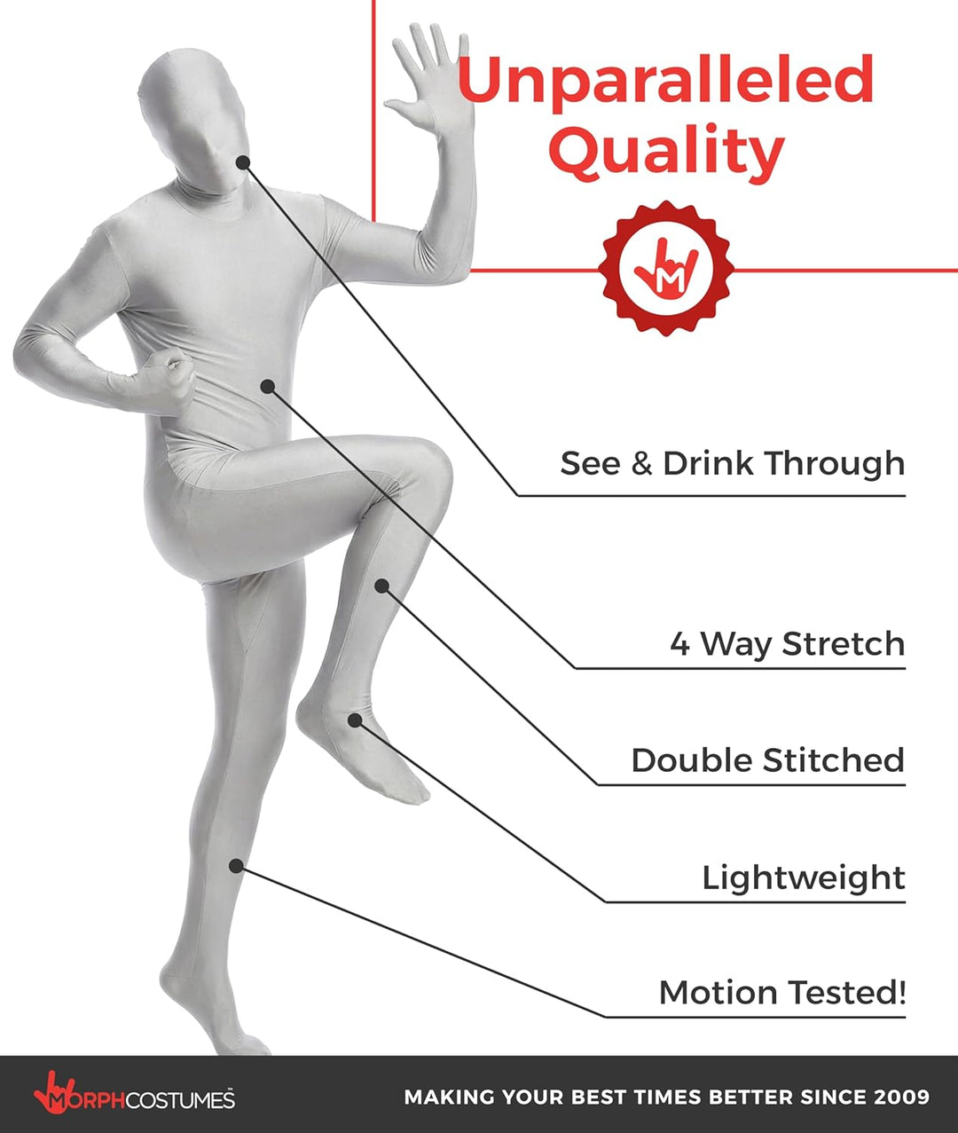 Morphsuits MSSI2 Farbe Costume Body Suit, Silber, XXL Silber XXL, Silber XXL