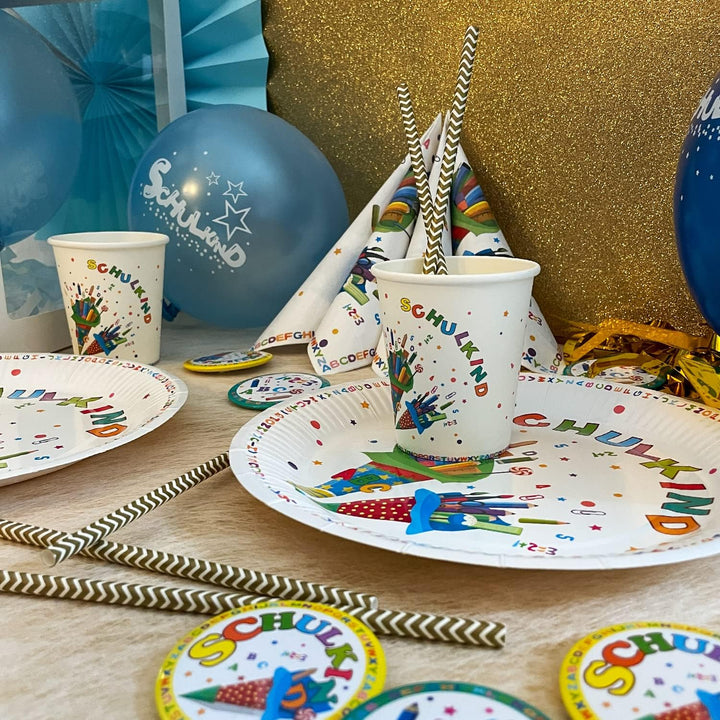 Oblique Unique® Schulkind Party Pappbecher Set Papierbecher Trinkbecher für Schuleinführung Einschul