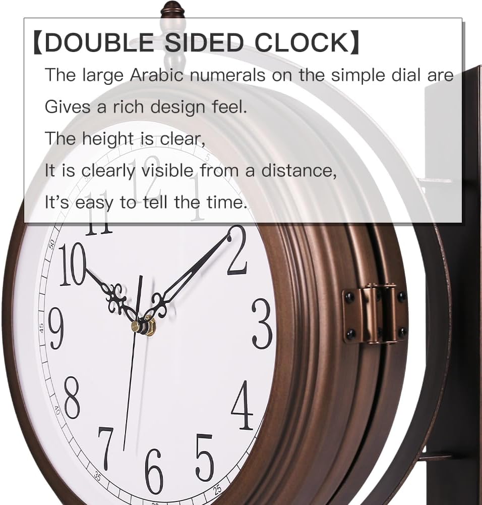 BESTIME 66264A 40,6 cm doppelseitige Metall-Wanduhr mit antikem rotem Kupfer. Stabiler Rahmen, leich
