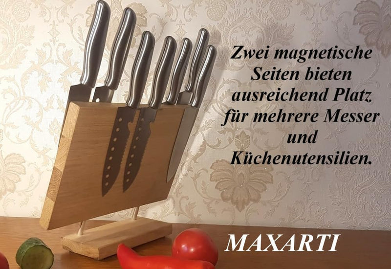 Maxarti Eichenholz Magnetisch Messerhalter Doppelseitige Messerblock Messerleiste 10x30x25cm mit sta