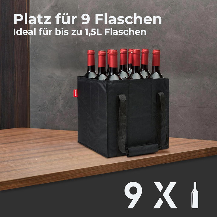 achilles Flaschentasche 9 Fächer je 1,5 Liter – Reissfester Flaschenkorb mit Klettband – Faltbarer F