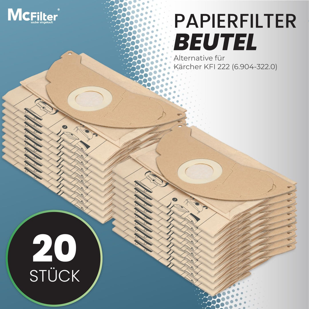 McFilter I 20 Staubsaugerbeutel + 2 Filter für Kärcher Staubsauger A2003, A2004, A2014 CarVac, A2024