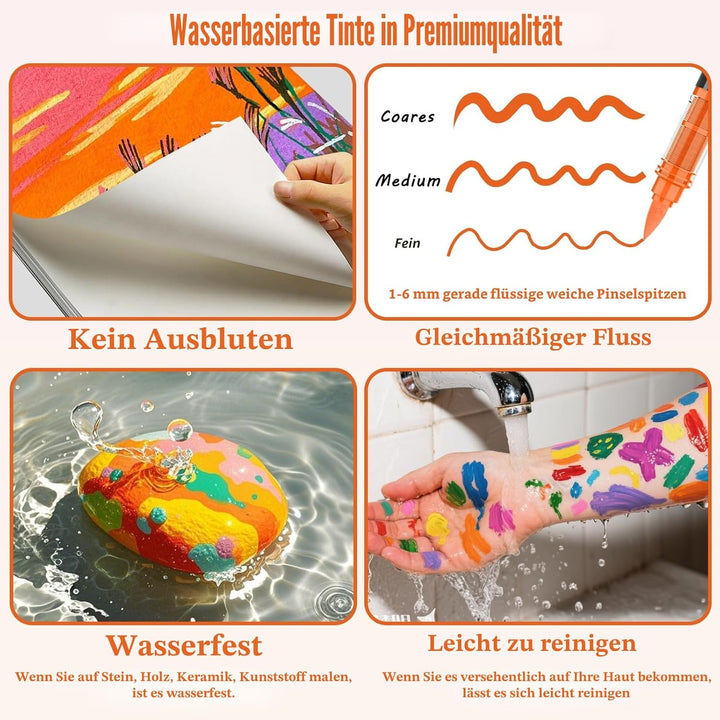 Funnasting 48 Farben Acrylstifte, Weiche Pinselspitze Acrylmarker, Acrylstifte Set für Steine Wasser