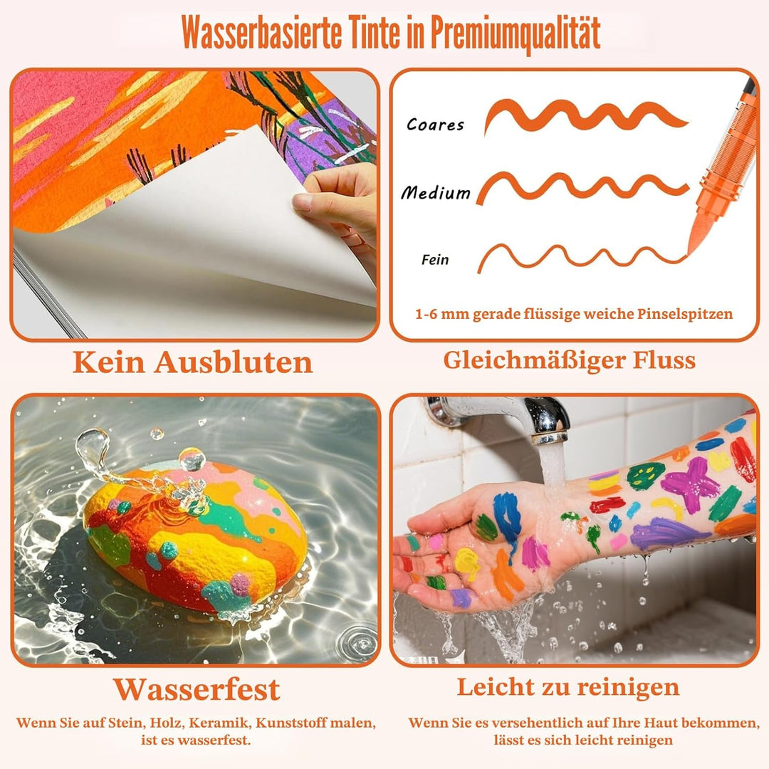 Funnasting 60 Farben Acrylstifte, Weiche Pinselspitze Acrylmarker, Acrylstifte Set für Steine Wasser