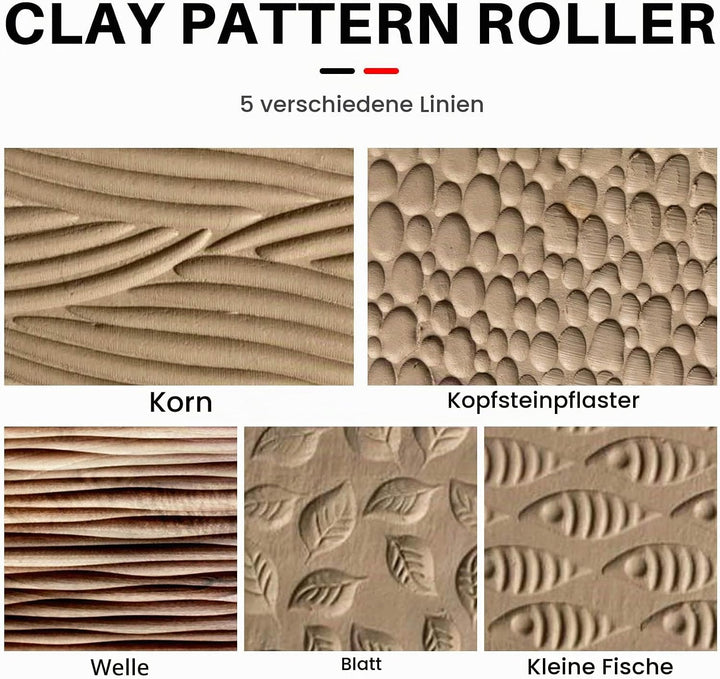Kafei 5 Stücke Töpfer Werkzeuge Hand Rollen für Ton Ton Stempel Ton Muster Roller