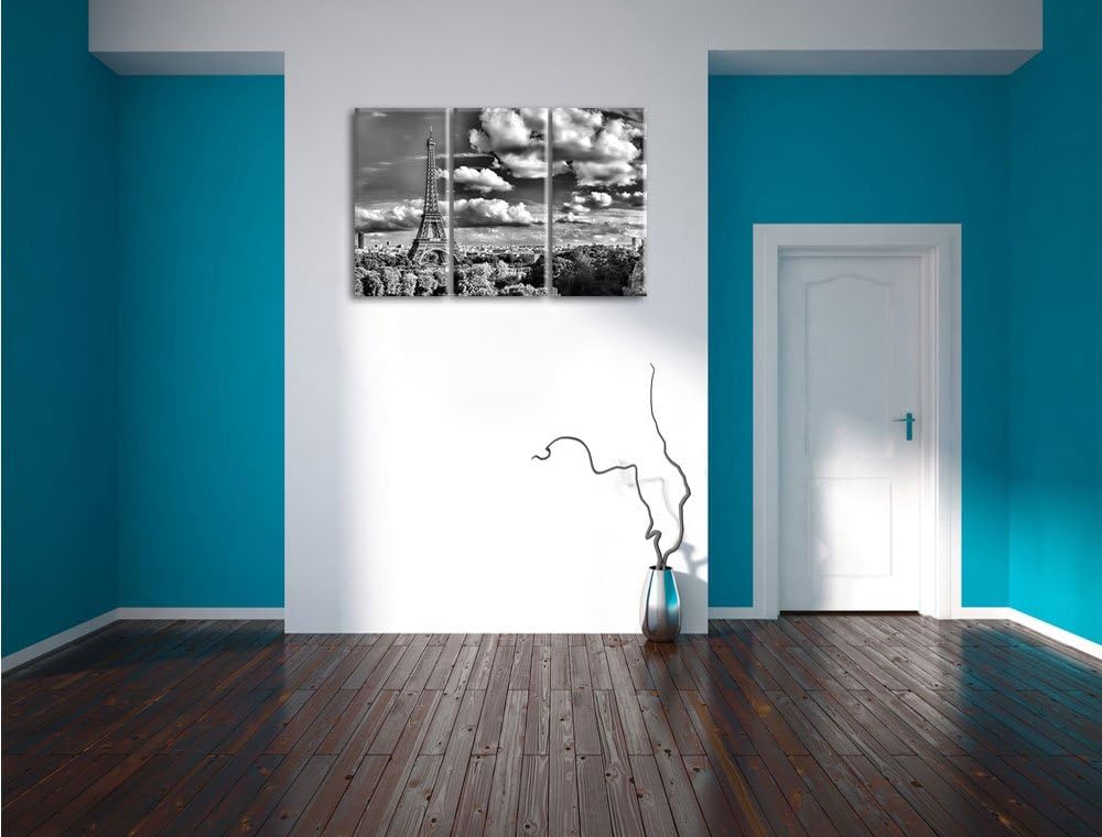 Pixxprint Riesiger Eiffelturm in Paris / 3-Teilig/Gesamtmass 120cm Leinwandbild bespannt auf Holzrah