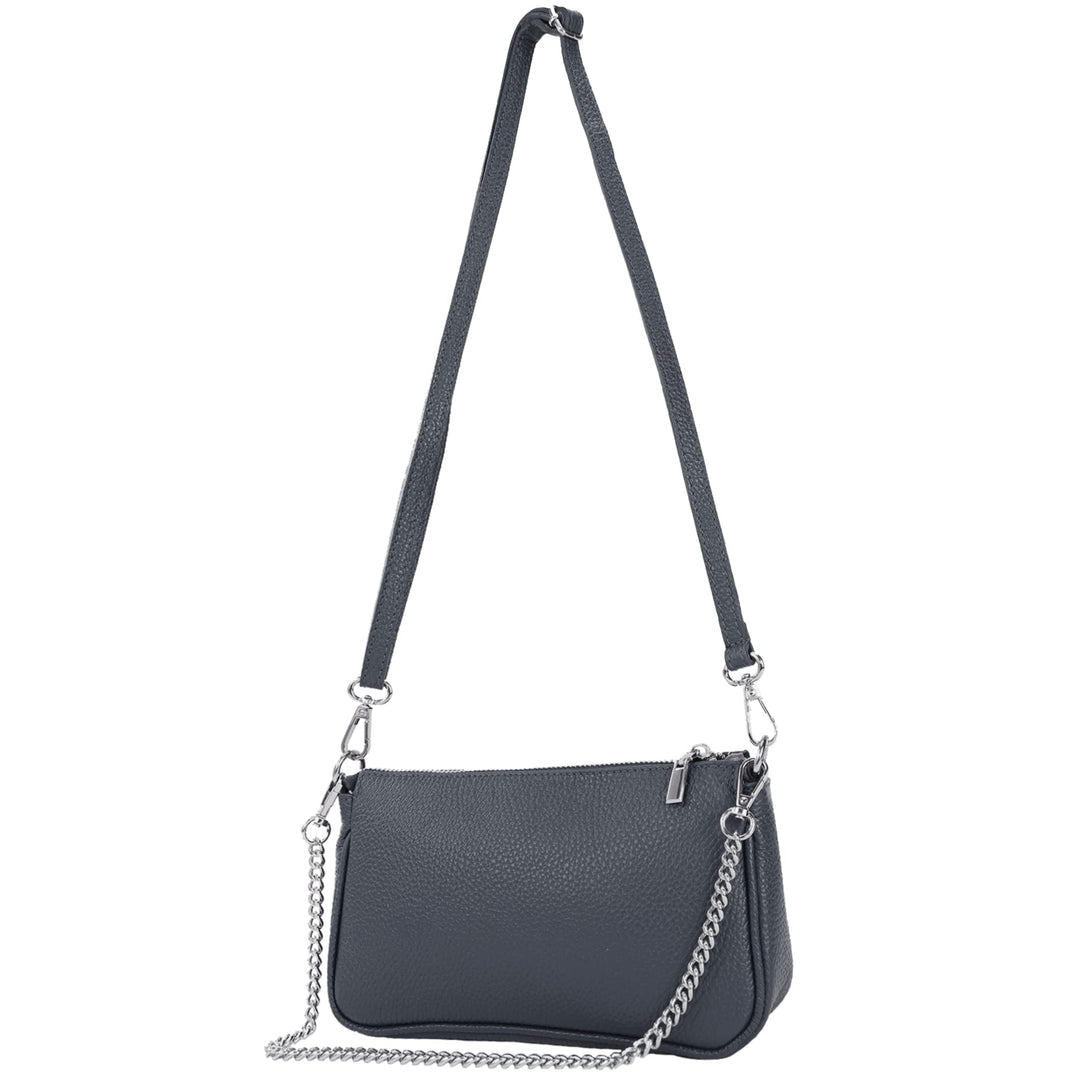 modamoda de - T237 - Umhängetasche Klein Small aus ital. Leder Dunkelblau, Dunkelblau