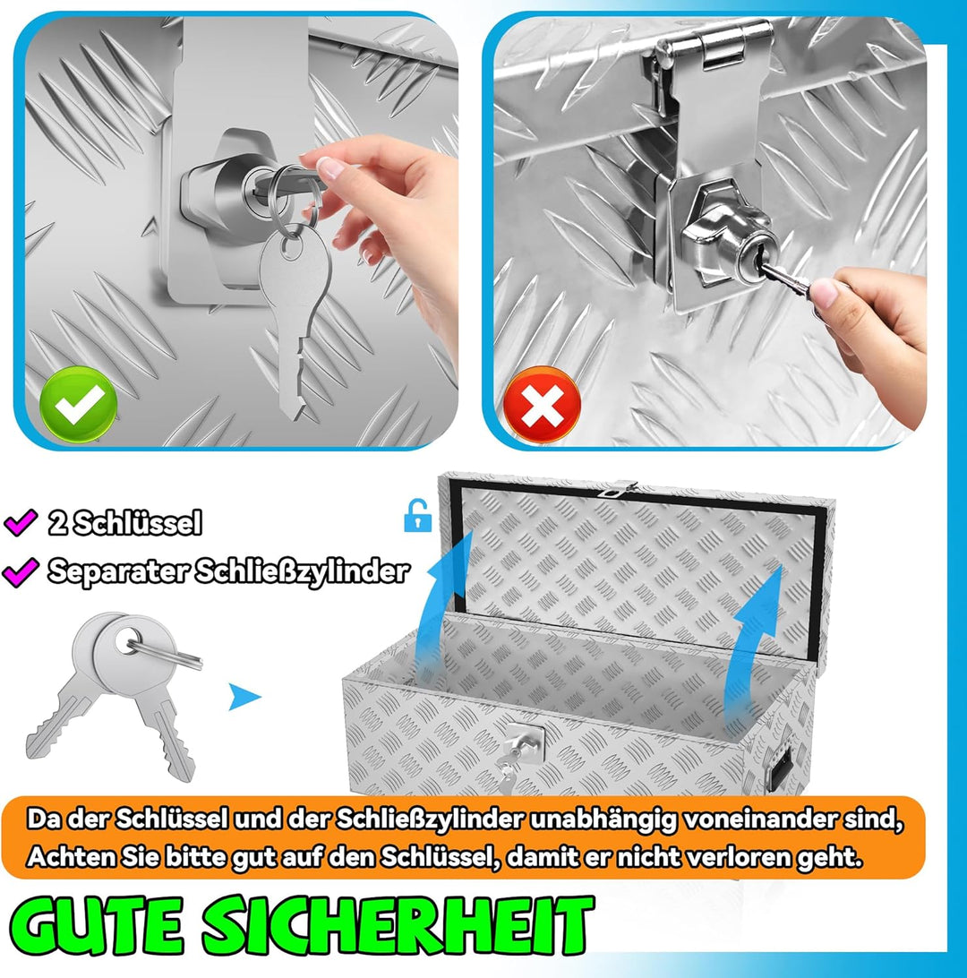 Froadp Aluminium Kiste mit Deckel, 762x330x244 mm Alubox Werkzeugkiste abschliessbar, wasserdichte A
