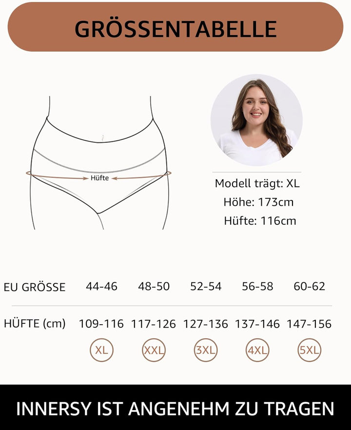 INNERSY Unterhosen Grosse Grössen Damen Taillenslip Baumwolle High Waist Slip (44-62) 4er Pack, Beig