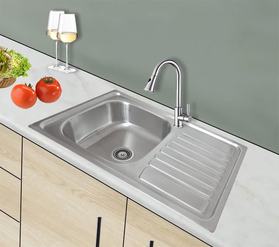 Omeere, 80x50, Einbauspüle eckig klein,Unterbauspüle Edelstahl 304 Materialdicke 0,8 mm, Spülbecken