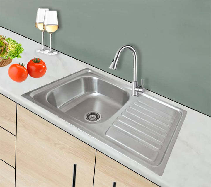Omeere, 80x50, Einbauspüle eckig klein,Unterbauspüle Edelstahl 304 Materialdicke 0,8 mm, Spülbecken