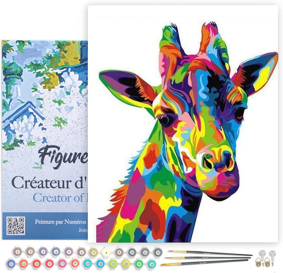 Figured'Art Malen Nach Zahlen Erwachsene Mit Rahmen Giraffe Pop Art - Paint by Numbers Basteln DIY B