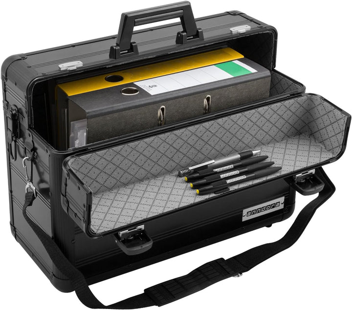 anndora Pilotenkoffer Businesskoffer TSA Schlösser Aluminium Oberfläche Schwarz, Schwarz