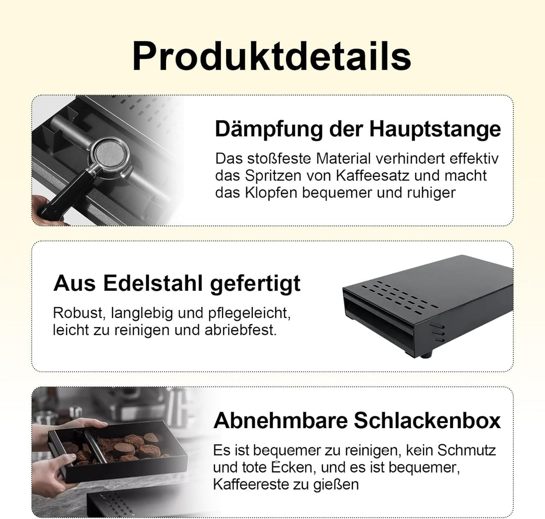 Kaffee-Abklopfbehälter aus Edelstahl, Kaffee-Abklopfbehälter in Schubladenform, Abnehmbarer Kaffeesa
