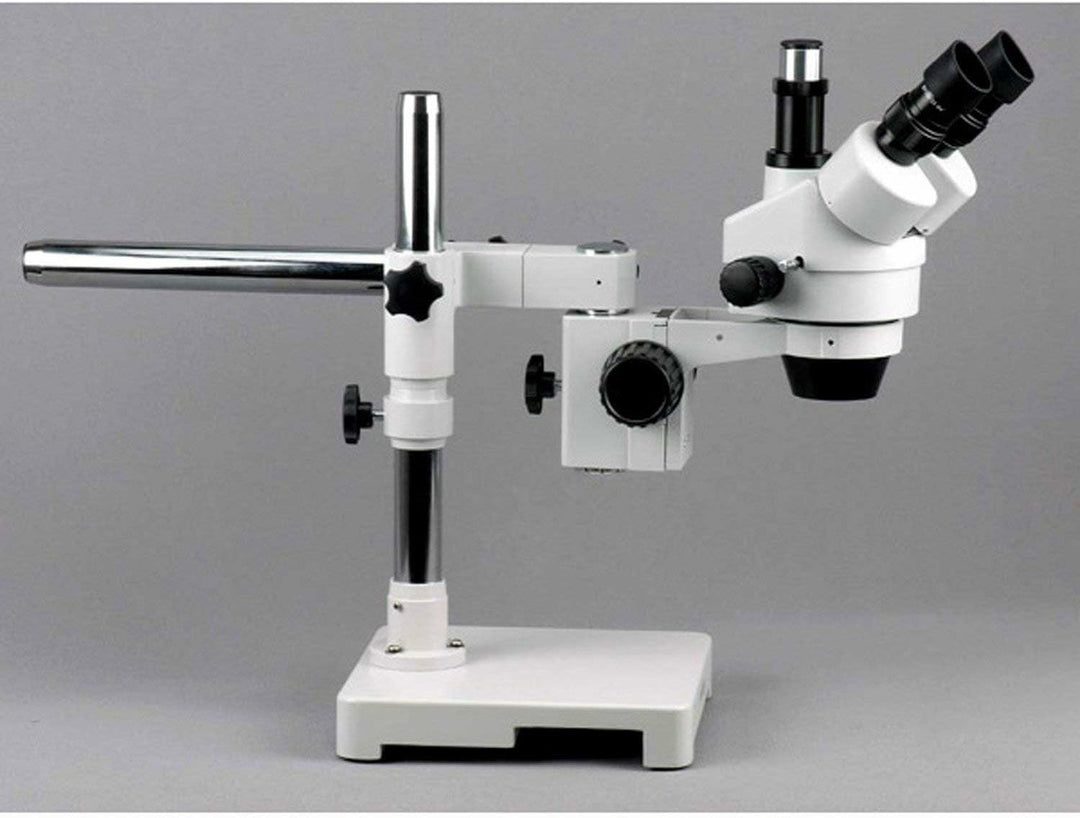 AmScope SM-3TZ-54S Boom Ständer Trinokulares Zoom Stereomikroskop mit 54 LED-Licht, 3.5X-90X, Weiss