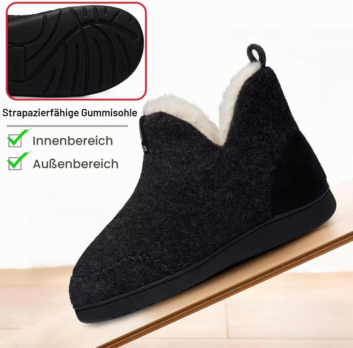 Filz Hausstiefel Herren Damen Plüsch Gefüttert Winter Warm Hohe Hausschuhe 38/39 EU T1 Schwarz, 38/3