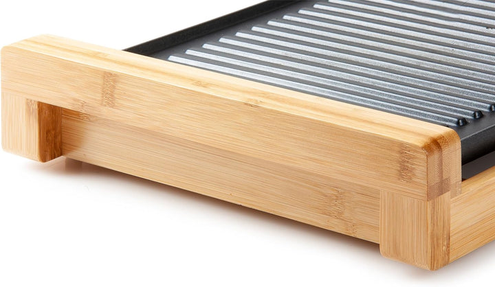 DOMO DO8311TP Electric Grill Plate Bamboo - Integrierte Fettauffangschale - 60 cm Abnehmbare Grillpl