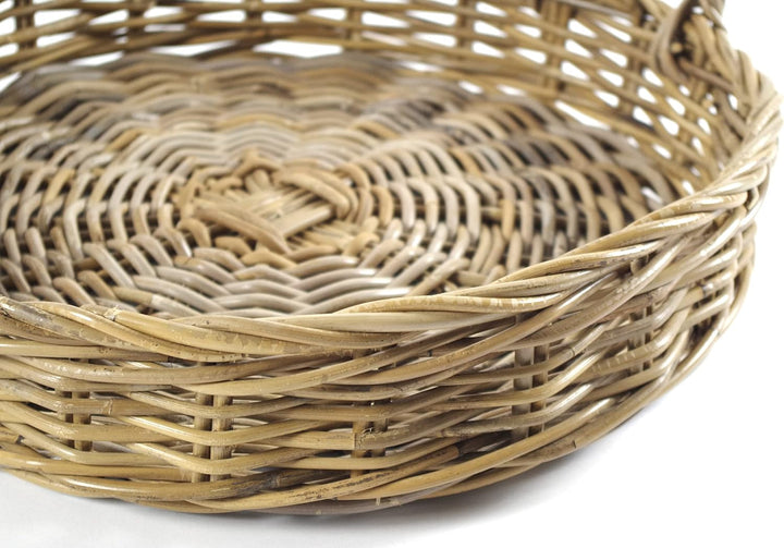 Kobolo Tablett Dekotablett Serviertablett aus Rattan rund -kubu grau- 49x49x10cm