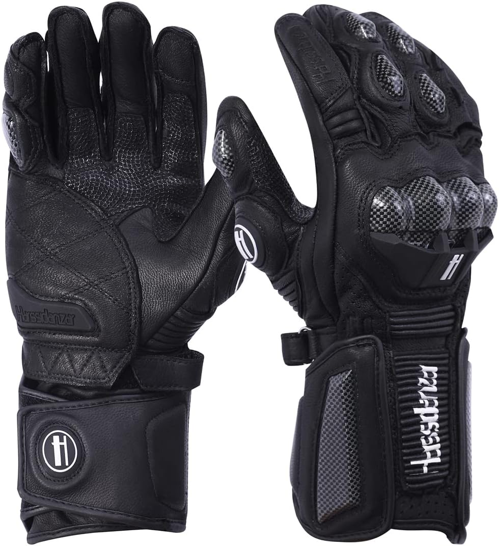 Harssidanzar Motorradhandschuhe aus Leder für Männer und Frauen,Touchscreen Powersports Carbon Fiber
