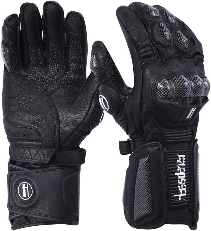 Harssidanzar Motorradhandschuhe aus Leder für Männer und Frauen,Touchscreen Powersports Carbon Fiber