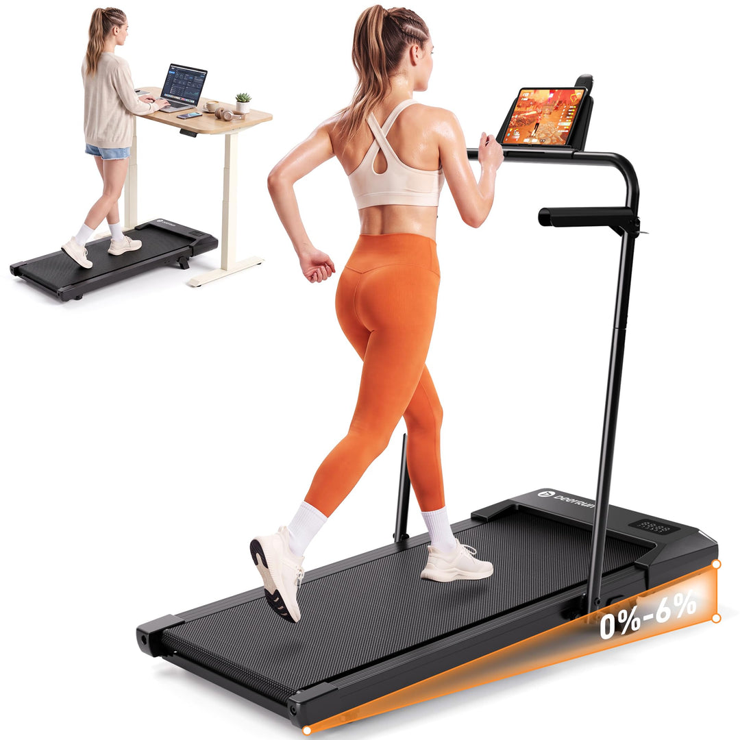 DeerRun Walking Pad mit Steigung,Laufband für Zuhause mit Griff, 2,5 PS, 6 KM/H, max. 136 KG, Walkin