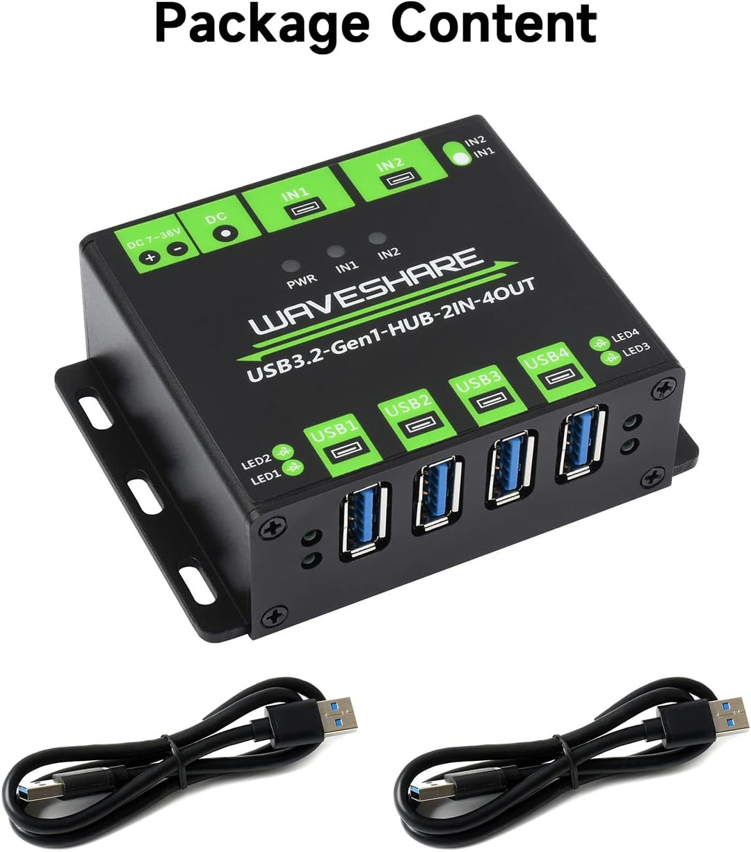 Waveshare Industrial Grade USB HUB, Extending 4X USB 3.2 Ports, Switchable Dual Hosts, Multi Protect