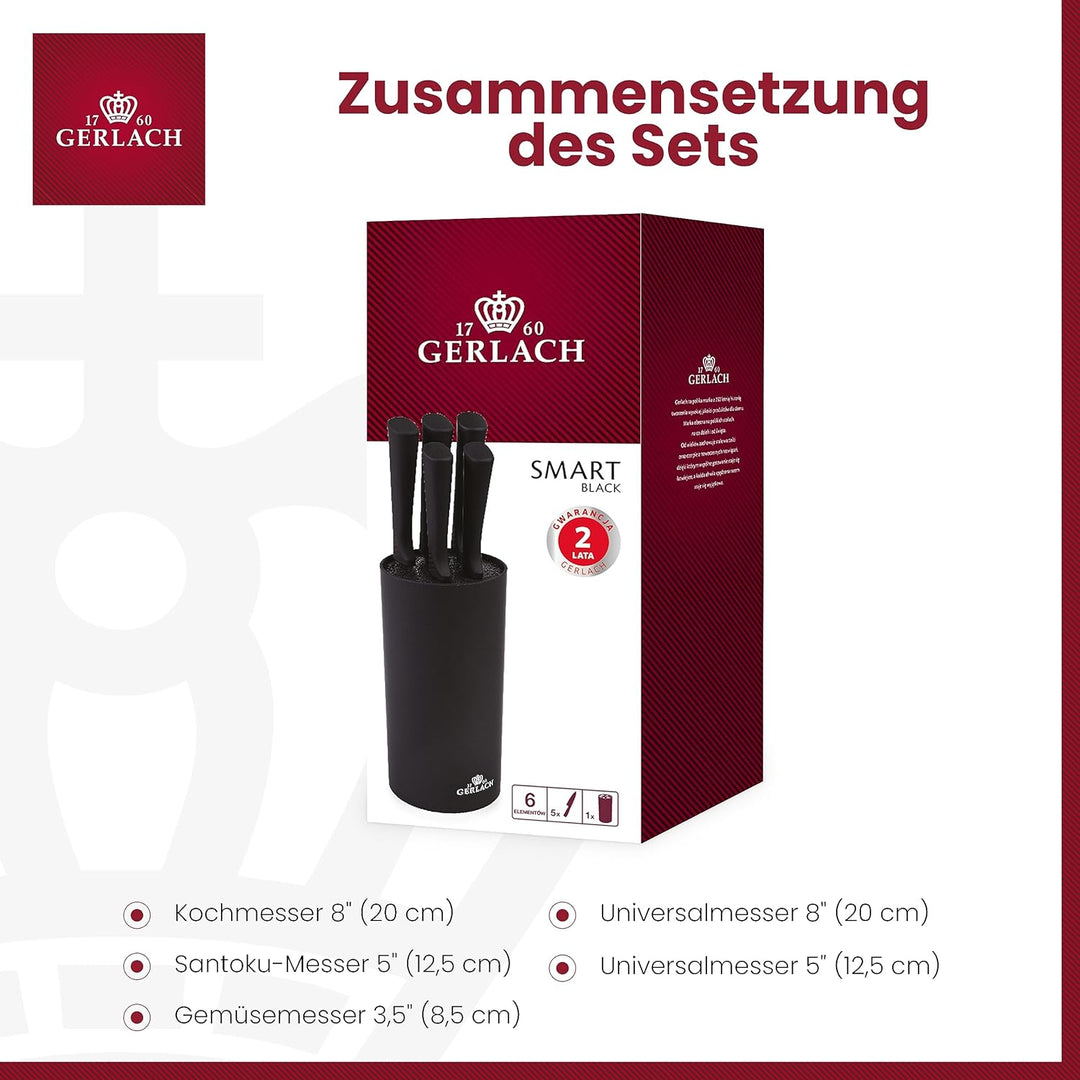 Gerlach Smart Black Messerblock Messerset Küchenmesserset 5 Messer aus Edelstahl Küchenmesser im Blo