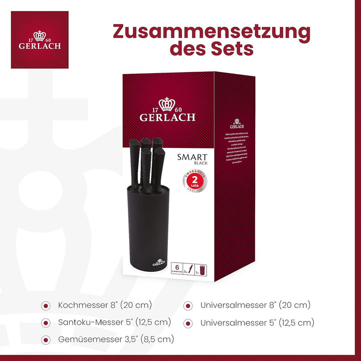 Gerlach Smart Black Messerblock Messerset Küchenmesserset 5 Messer aus Edelstahl Küchenmesser im Blo