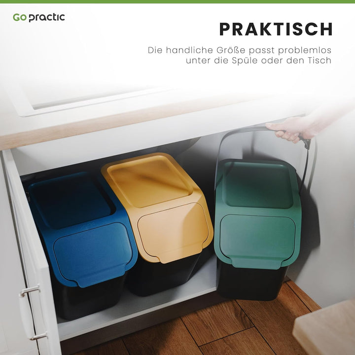 Go Practic Mülleimer Mit Deckel Küche 25 L Click-Function Abfalleimer Mülltrensystem Abfallbehälter