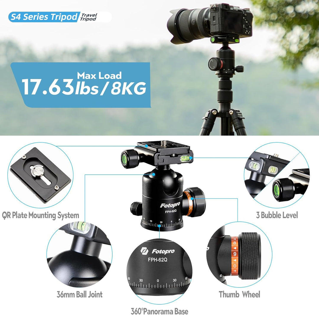 Fotopro 165CM/65inch Kamera stativ, 2 in 1 Aluminium Reisen stativ und 360 ° Kopf Bein, Abnehmbares