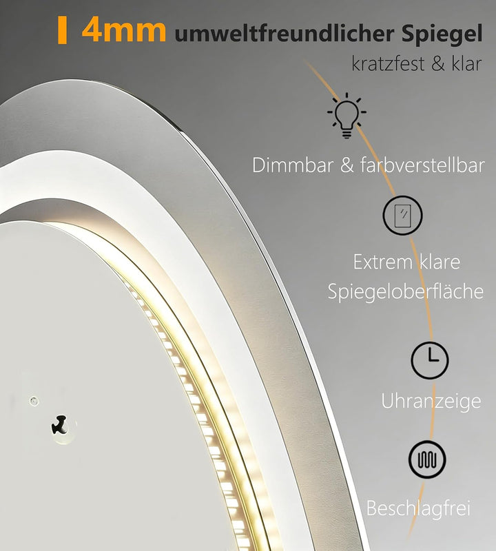 SVNR LED Spiegel mit Beleuchtung rund Ø60 cm – Modernes Badezimmer Spiegel mit Touch Control, 3 Farb