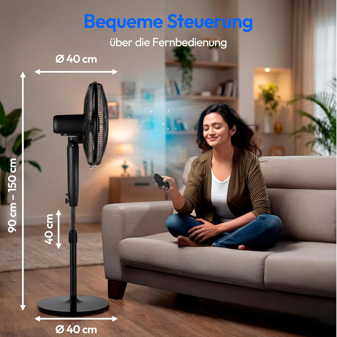 MEDION P21 SF Standventilator mit Fernbedienung (Ventilator leise, 3 Modi Schlafmodus Natur Oszilier