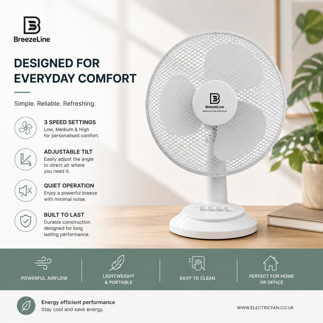 Tischventilator 30 cm mit EnergySilence 3 Geschwindigkeitsmodi 90° Oszillation 40° Neigung hochwerti