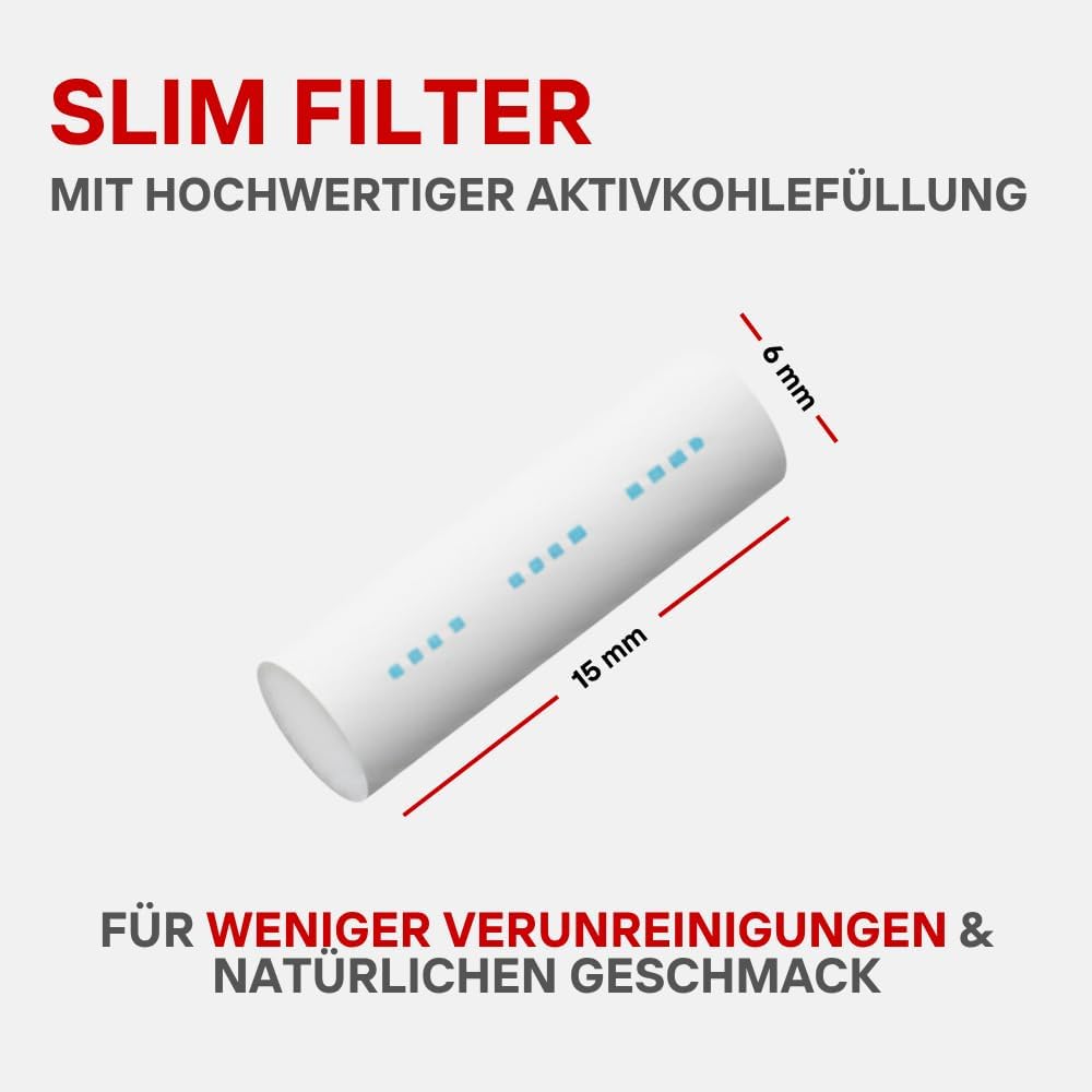 GIZEH Slim Filter Aktivkohle 6 mm Durchmesser – 20er Pack á 120 Filter in 15 mm Länge - Aktivkohle F
