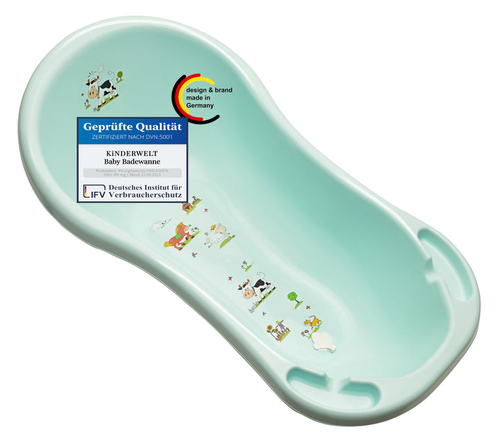 KiNDERWELT Babywanne 100 cm - Baby Badewanne mit Funny Farm Motiv - BPA-Frei - Wanne zum Baden für B