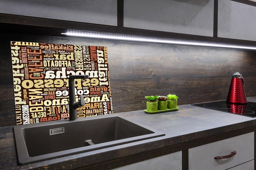 SmartDecoration Herdabdeckplatte Ceranfeldabdeckung aus Glas 60x52 cm Einteilig Motiv "Kaffee" Bronz