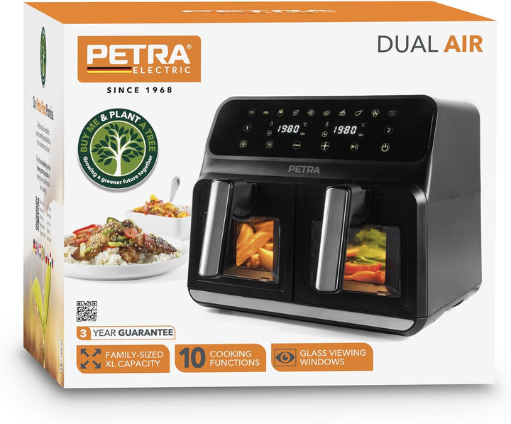 Petra PT5196GWVDE 7,6-l-Doppel-Heissluftfritteuse - Fritteuse ohne Öl, Ölfreier Kocher, Doppelschubl
