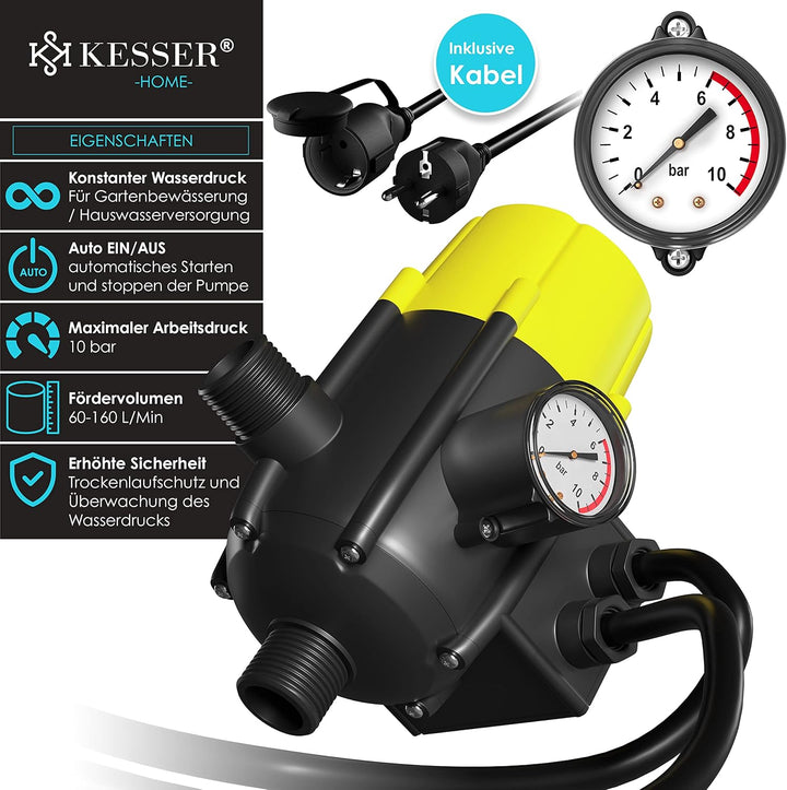 KESSER® Pumpensteuerung mit Baranzeige | mit Kabel | 10 bar Druckwächter Elektronische Pumpensteueru