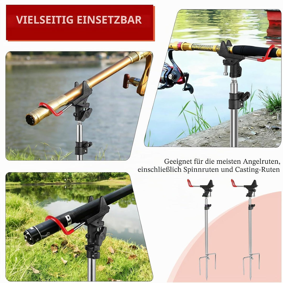 EXLECO 2pcs Rutenhalter Angel, 360° Verstellbar Angelrutenhalter Edelstahl mit Dreifach-Erdspitzen F