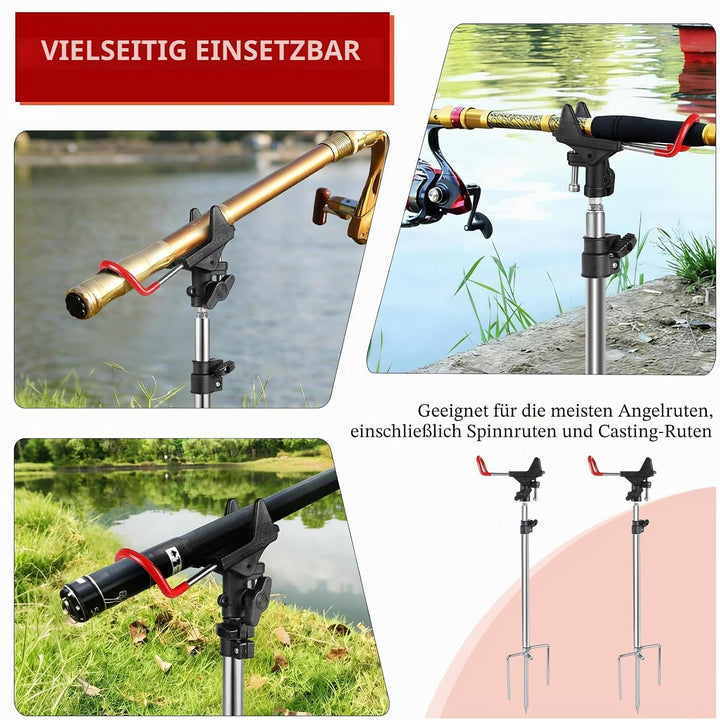EXLECO 2pcs Rutenhalter Angel, 360° Verstellbar Angelrutenhalter Edelstahl mit Dreifach-Erdspitzen F