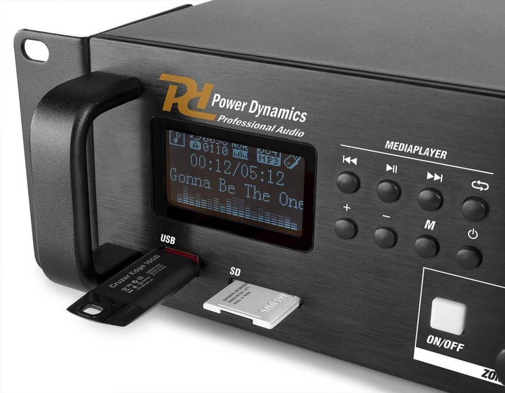 Power Dynamics PDV240MP3-4 Zonen Receiver 240 Watt, PA Verstärker mit Bluetooth, MP3, USB, SD & UKW