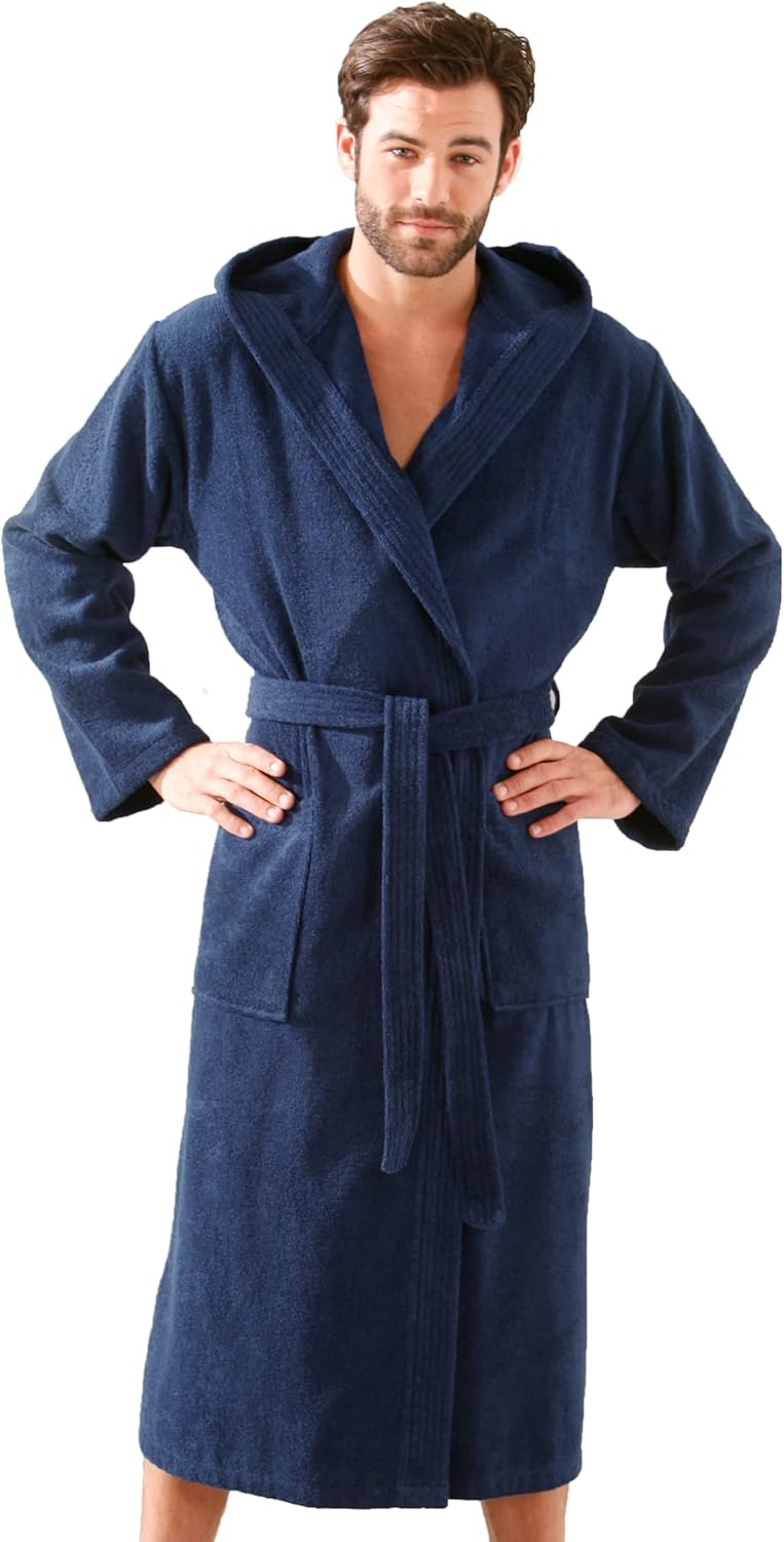 Morgenstern Bademantel Herren Kapuze Frottee 100% Baumwolle Lang Cadiz Salamanca M Marine, M Marine