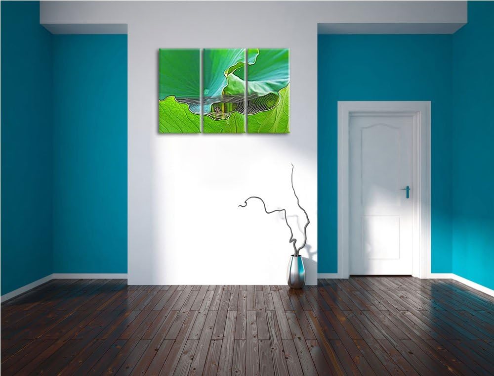 kleines Spinnennetz zwischen grossen Blättern NewArt 3-Teiler Leinwandbild 120x80 Bild auf Leinwand,