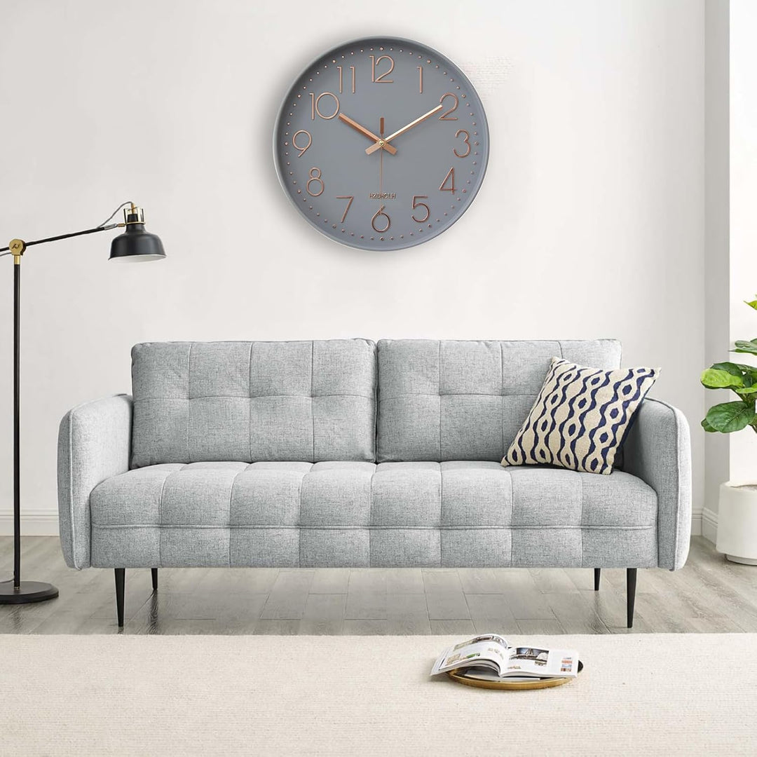 HZDHCLH 30cm geräuschlosem funkuhr wanduhr, digital Gross, für Wohnzimmer, Küche (graues Gold), Grau